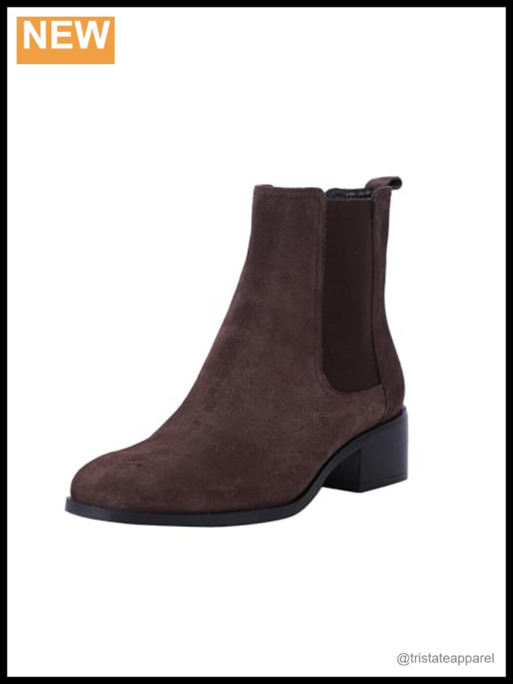 Leather Suede Chelsea Ankle Boots Block Heel Pull-On